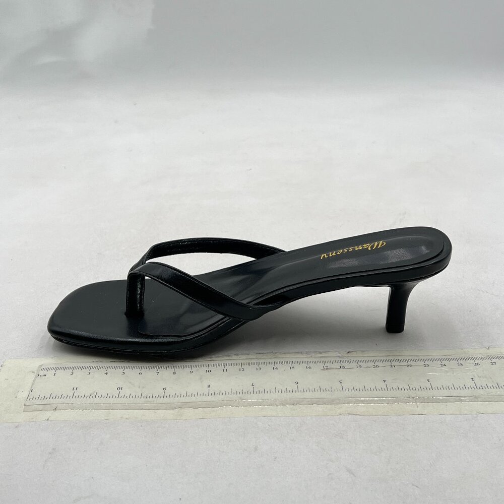 Womens Black Kitten Heel Thong Sandals